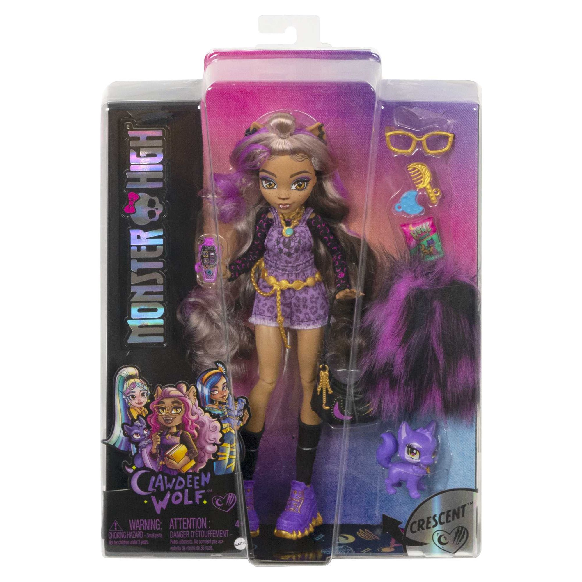 Monster High Clawdeen Wolf Fashion Doll with Purple Streaked Hair,  Accessories & Pet Dog